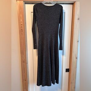 Black and gold/silver Sparkly shimmery fine rib knit fitted midi sweater dress